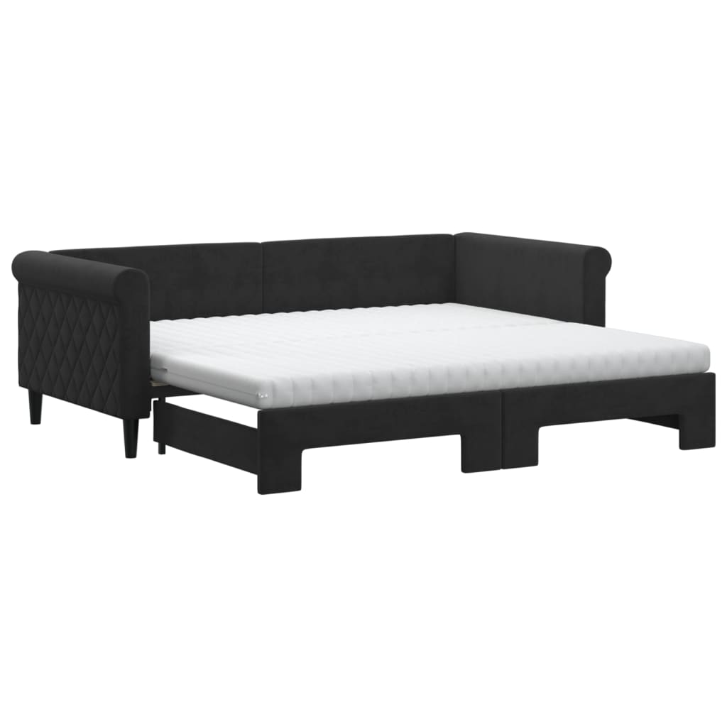vidaXL Sofá-cama com gavetão e colchões 90x190 cm veludo preto