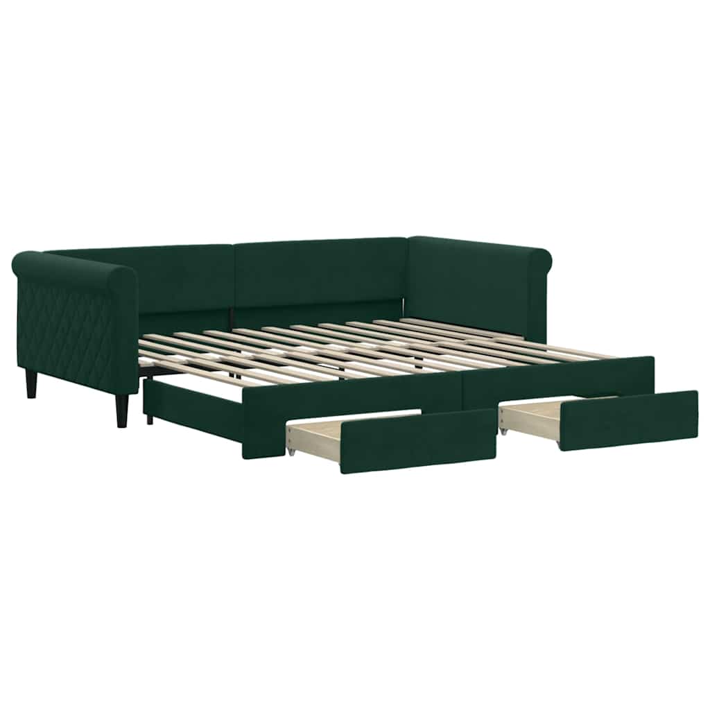 vidaXL Sofá-cama c/ gavetão e gavetas 100x200 cm veludo verde-escuro