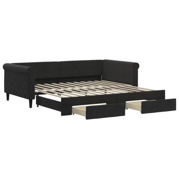 vidaXL Sofá-cama com Gavetão e Gavetas 100x200 cm Veludo Preto - 767696268