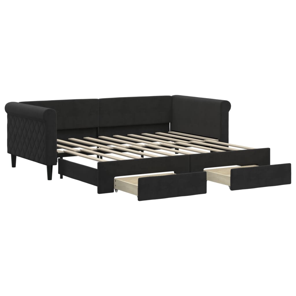 vidaXL Sofá-cama com gavetão e gavetas 90x190 cm veludo preto