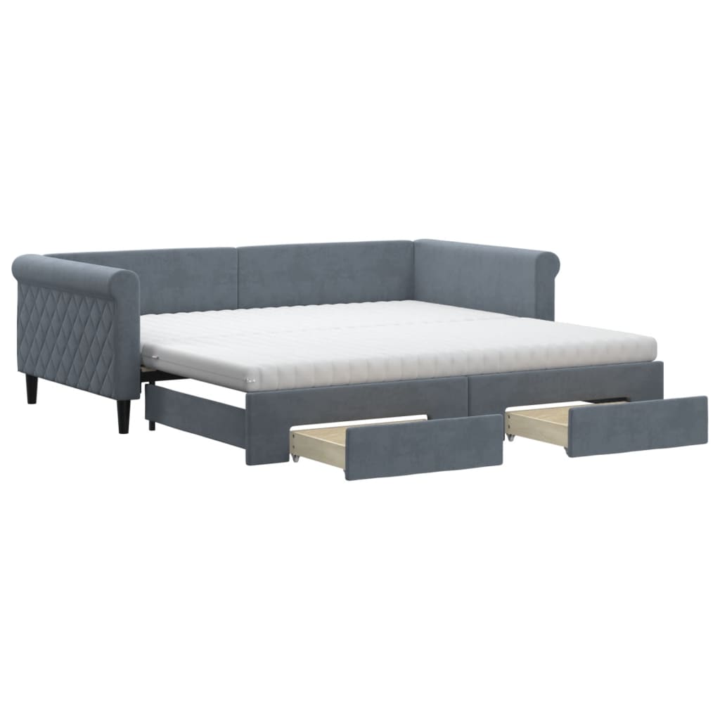 vidaXL Sofá-cama c/ gavetão e gavetas 100x200cm veludo cinzento-escuro