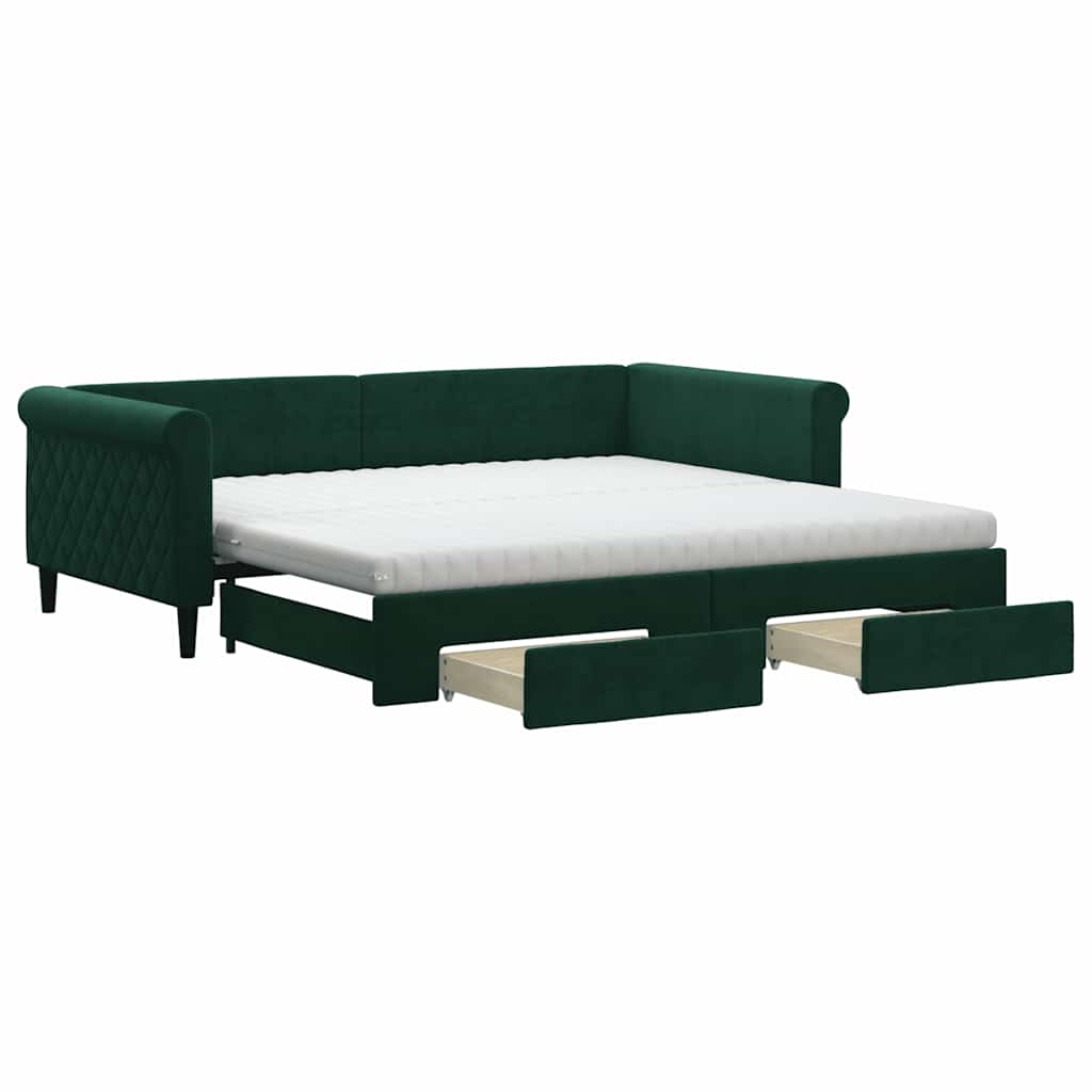 vidaXL Sofá-cama c/ gavetão e gavetas 100x200 cm veludo verde-escuro