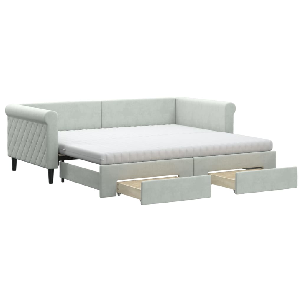 vidaXL Sofá-cama c/ gavetão e gavetas 90x190 cm veludo cinzento-claro