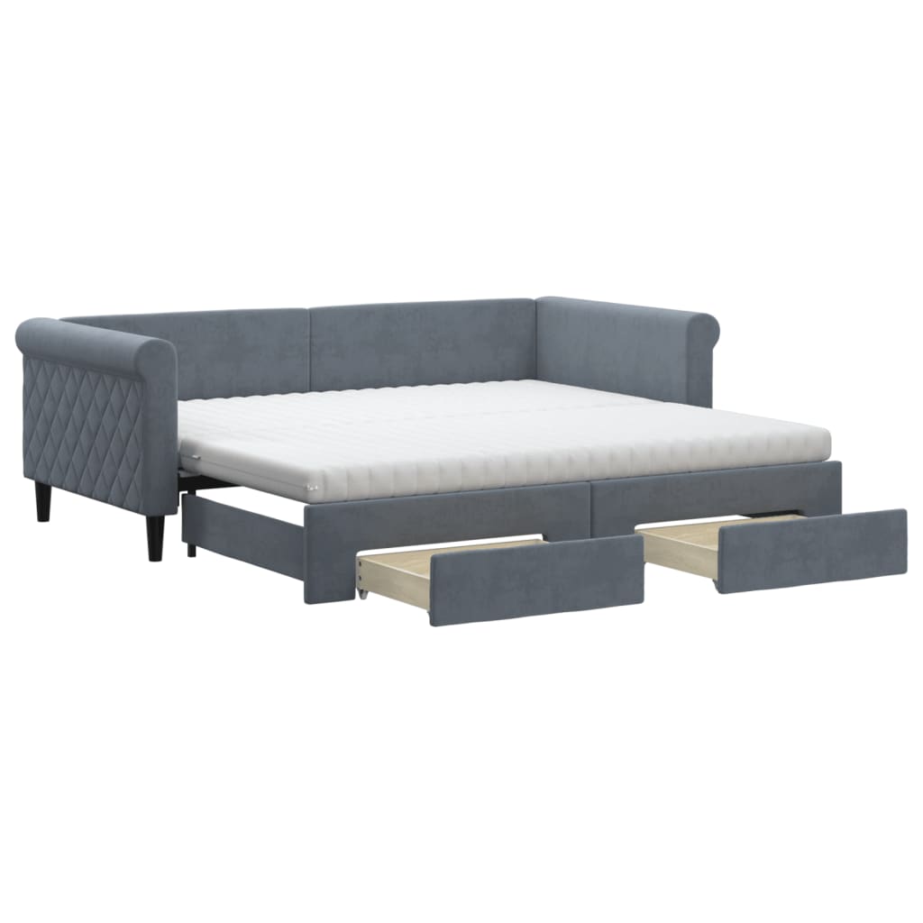 vidaXL Sofá-cama c/ gavetão e gavetas 90x190 cm veludo cinzento-escuro