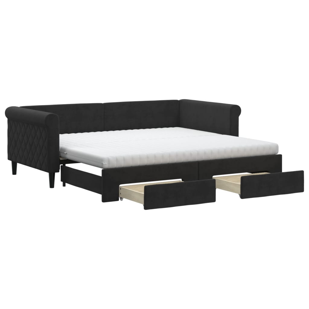 vidaXL Sofá-cama com gavetão e gavetas 90x190 cm veludo preto