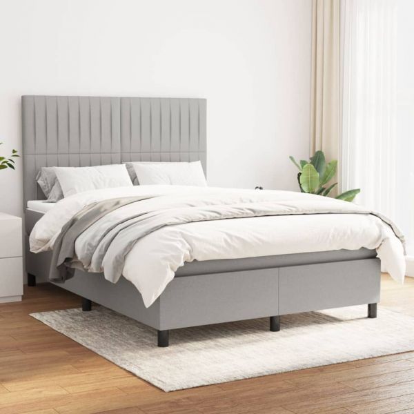 vidaXL Cama com Molas/colchão 140x200 cm Tecido Cinzento-claro - 1872722293