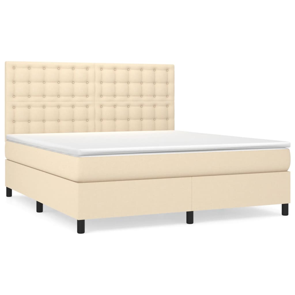 vidaXL Cama com molas/colchão 160x200 cm tecido cor creme