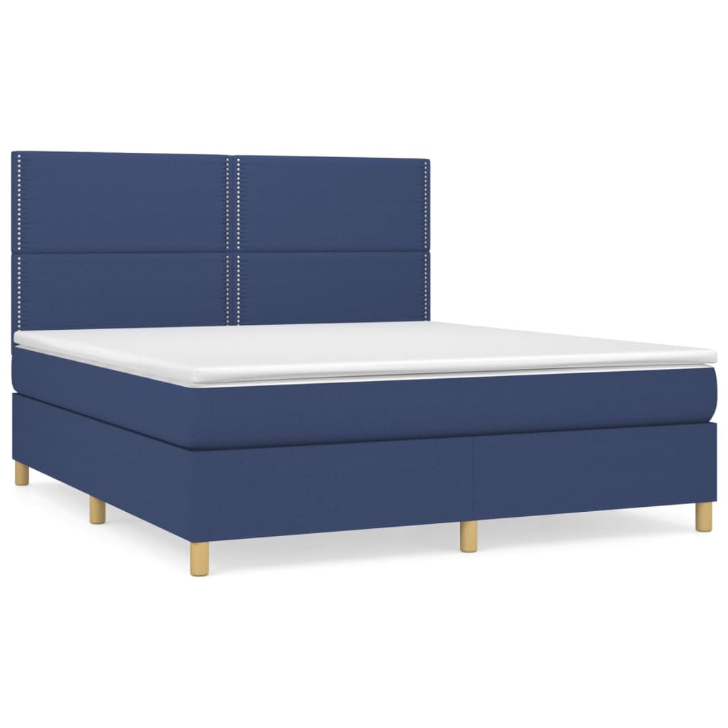 vidaXL Cama com molas/colchão 180x200 cm tecido azul