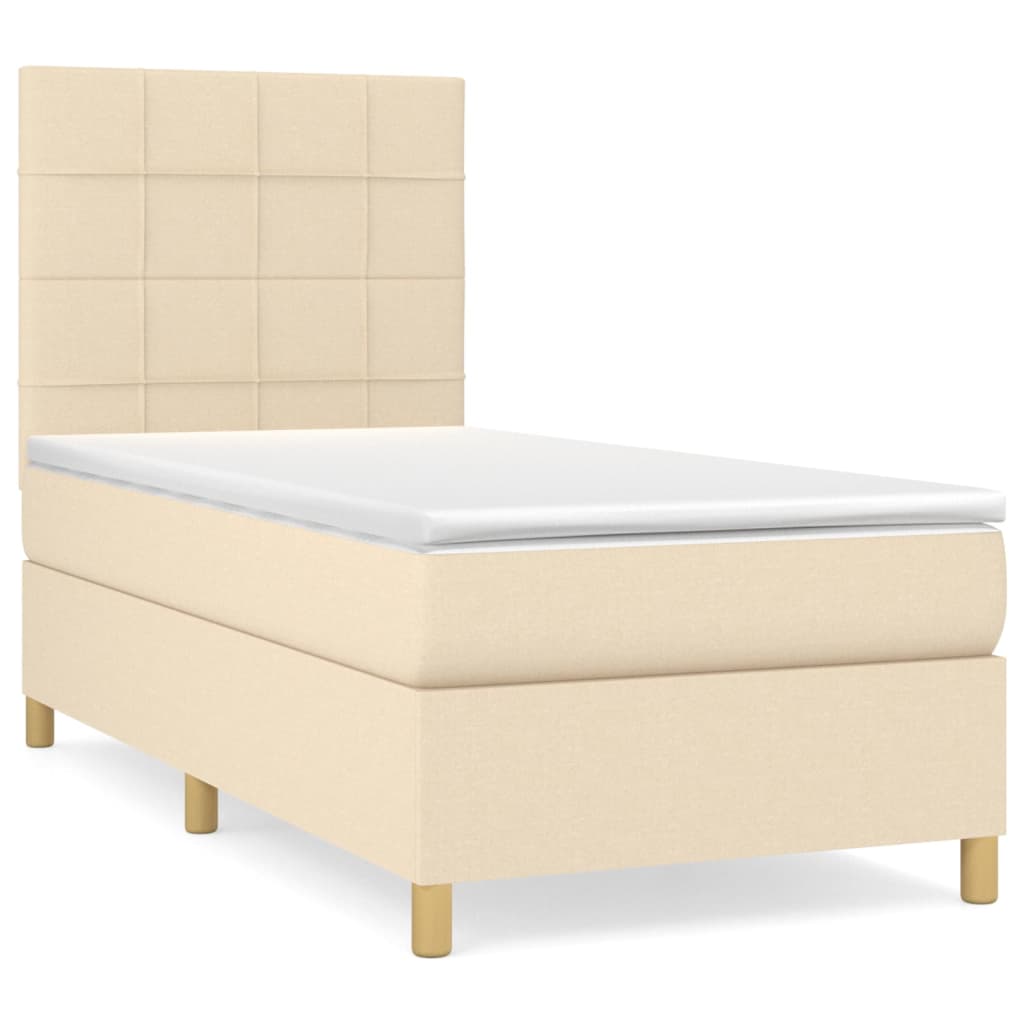 vidaXL Cama com molas/colchão 100x200 cm tecido cor creme