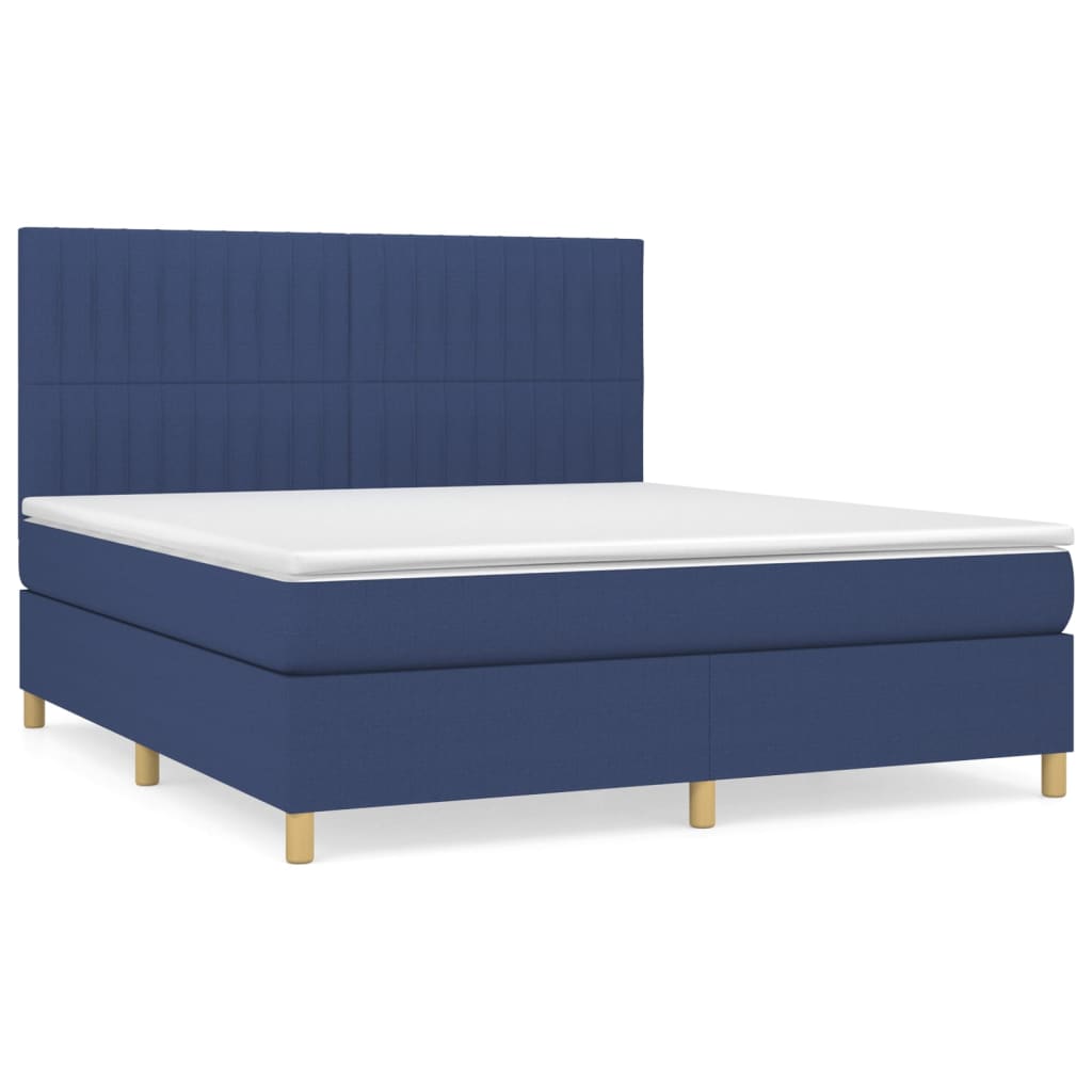 vidaXL Cama com molas/colchão 180x200 cm tecido azul