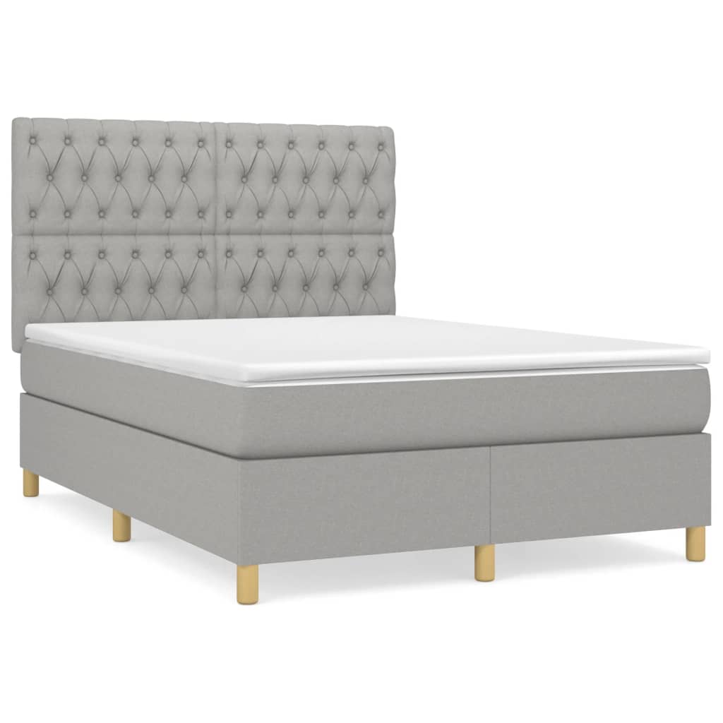vidaXL Cama com molas/colchão 140x190 cm tecido cinzento-claro
