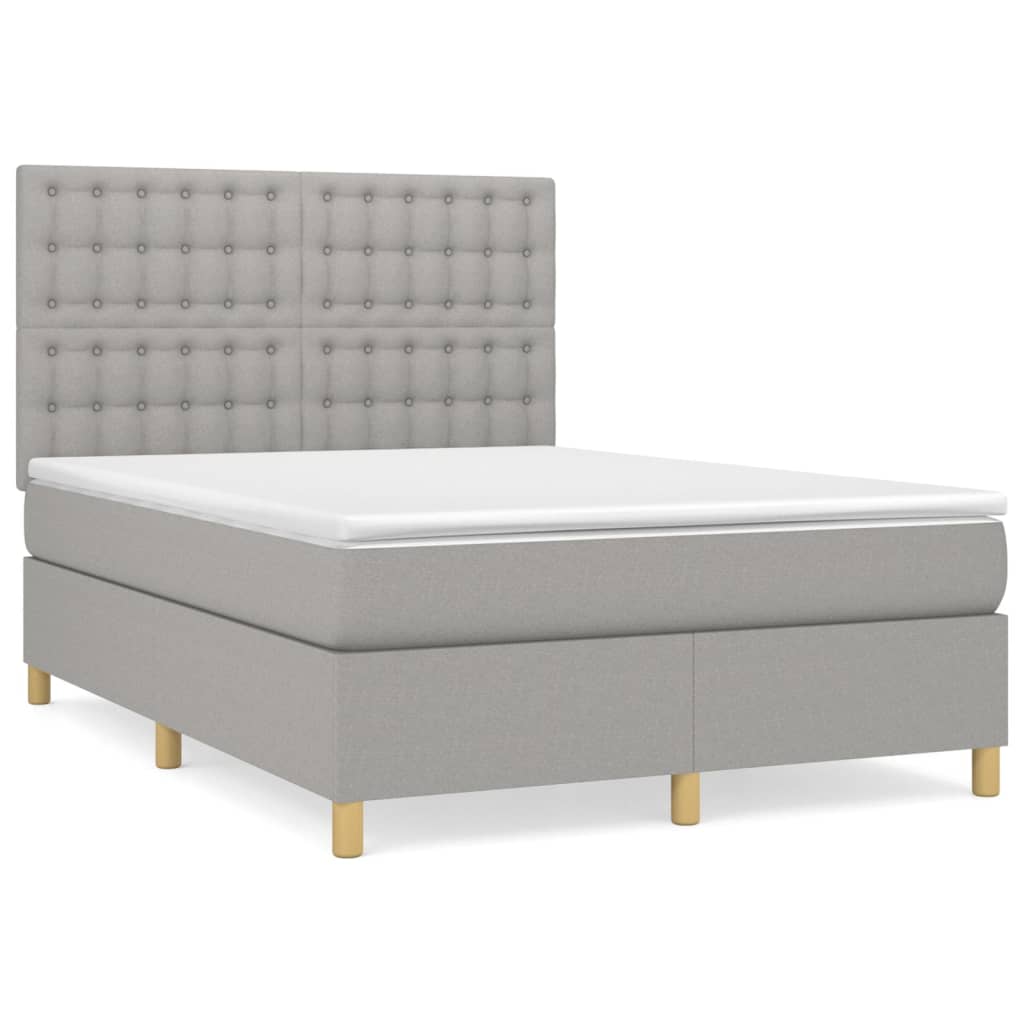 vidaXL Cama com molas/colchão 140x190 cm tecido cinzento-claro