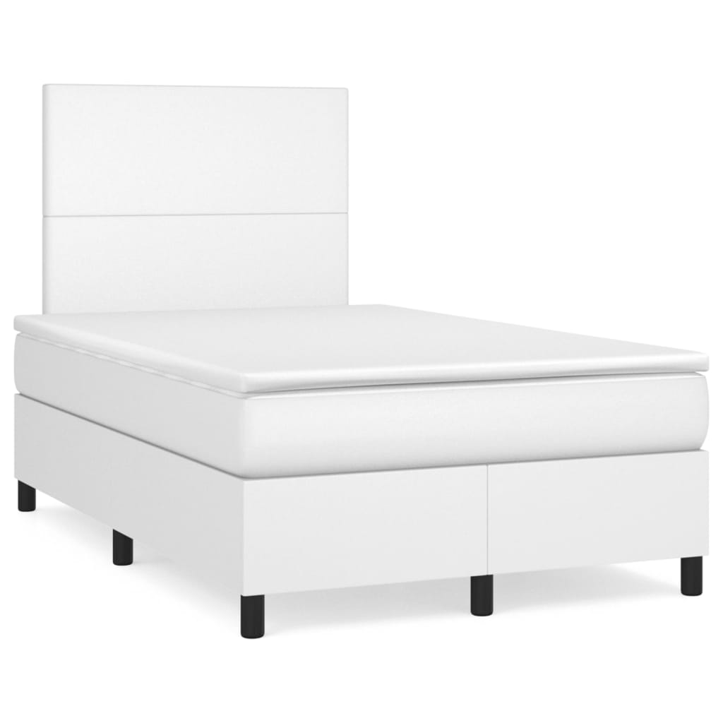vidaXL Cama com molas/colchão 120x200 cm couro artificial branco