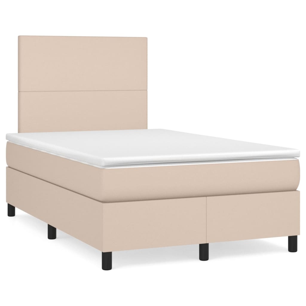 vidaXL Cama com molas/colchão 120x200 cm couro artificial cappuccino