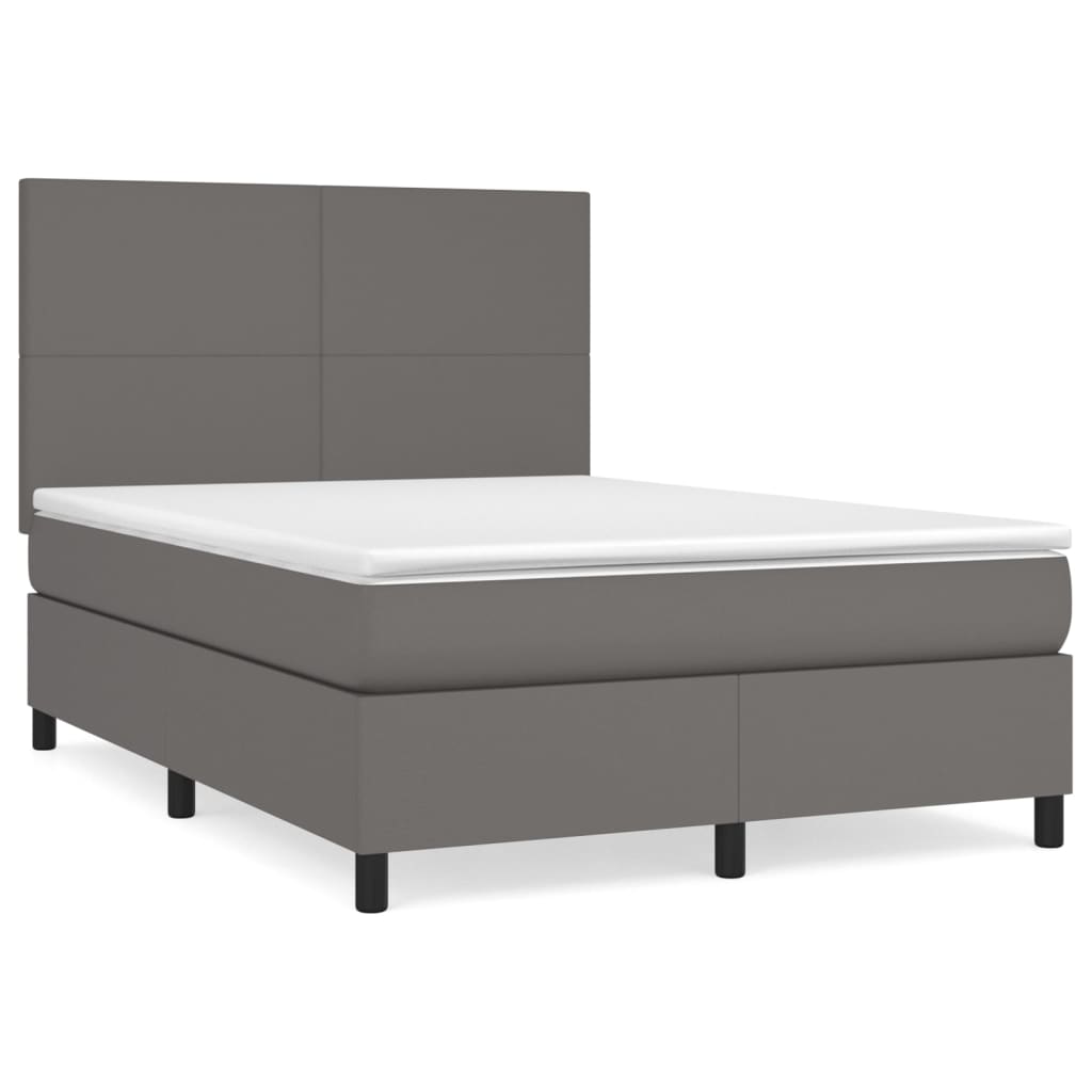 vidaXL Cama com molas/colchão 140x200 cm couro artificial cinzento