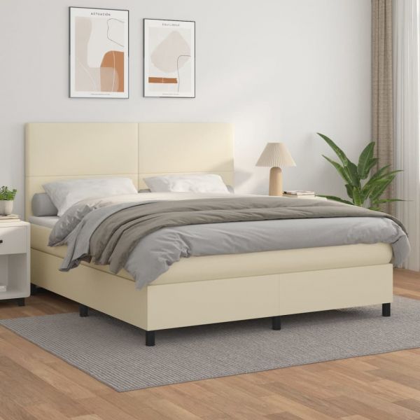 Cama com Molas/colchão 180x200 cm Couro Artificial Cor Creme - 3142739