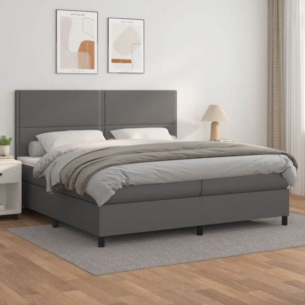 Cama com Molas/colchão 200x200 cm Couro Artificial Cinzento - 3142807