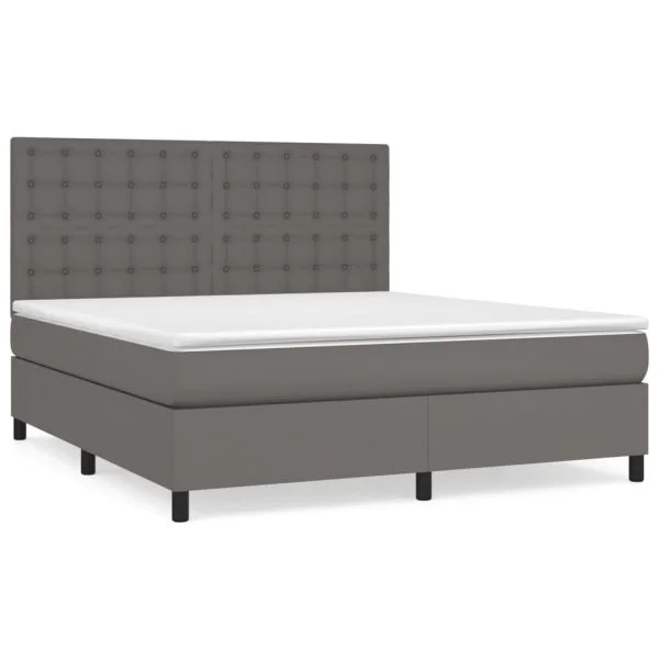 vidaXL Cama com Molas/colchão 160x200 cm Couro Artificial Cinzento - 3300686342