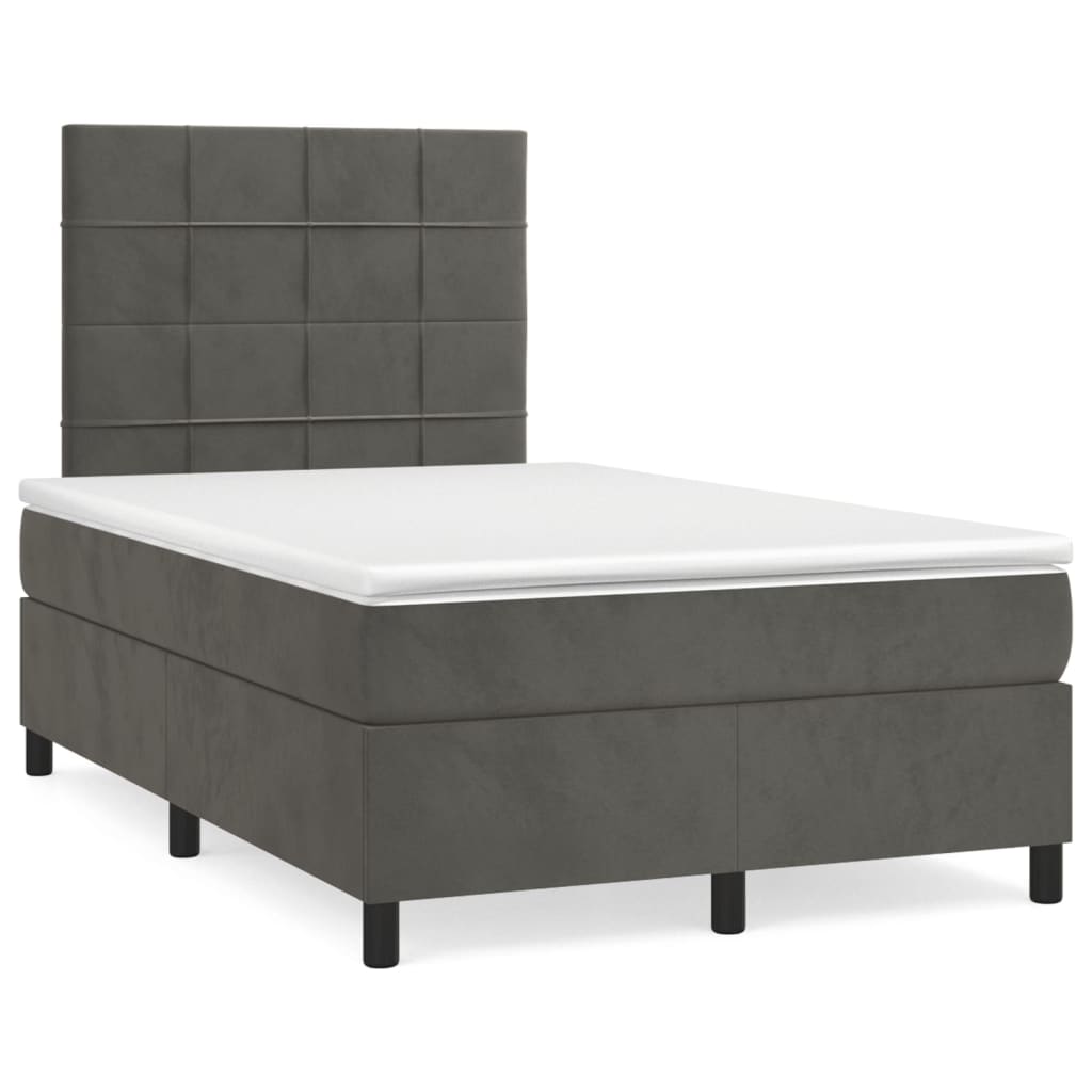 vidaXL Cama boxspring com colchão 120x200 cm veludo cinzento-escuro