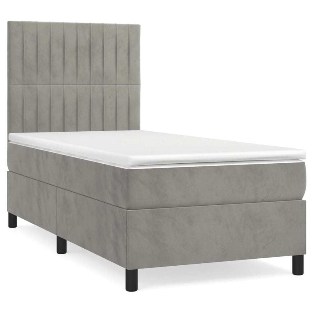 vidaXL Cama com molas/colchão 90x200 cm veludo cinza-claro