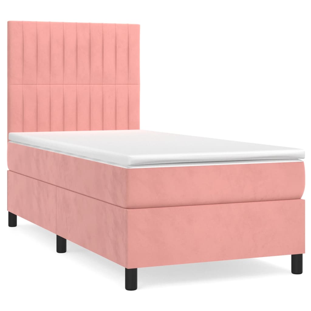 vidaXL Cama com molas/colchão 90x200 cm veludo rosa