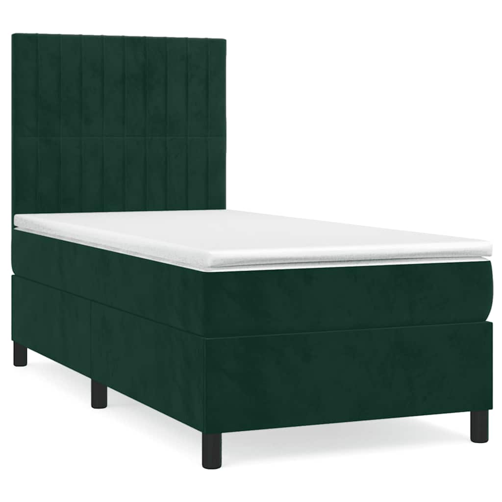 vidaXL Cama com molas/colchão 100x200 cm veludo verde-escuro