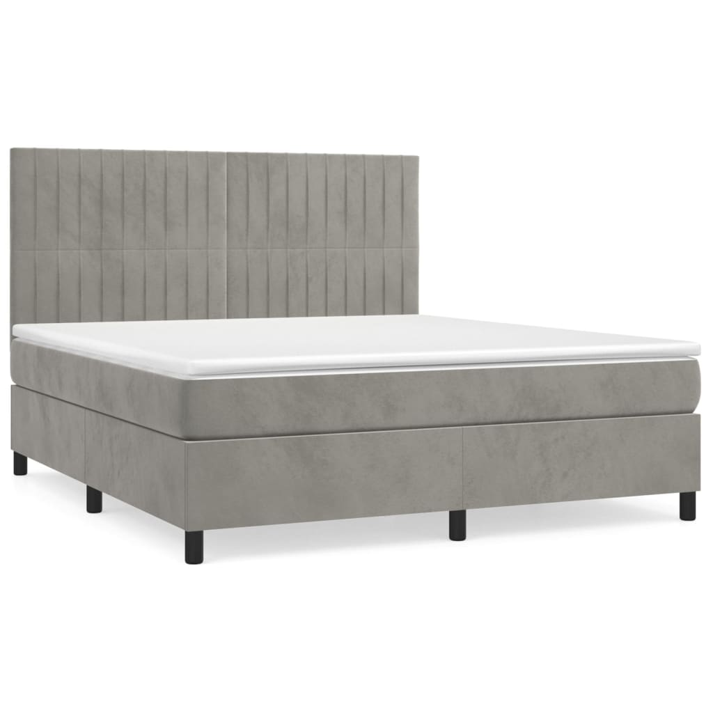 vidaXL Cama com molas/colchão 140x200 cm veludo cinzento-claro