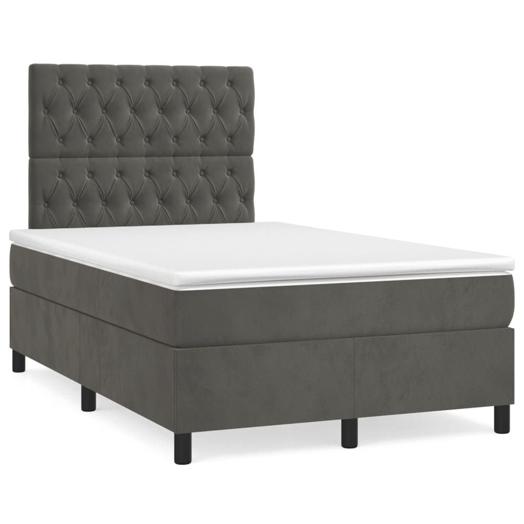 vidaXL Cama boxspring com colchão 120x200 cm veludo cinzento-escuro