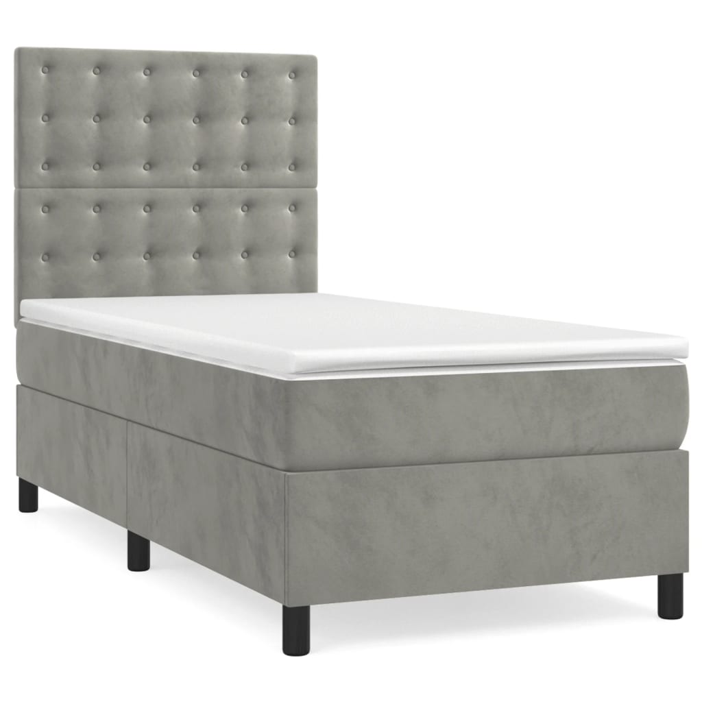vidaXL Cama com molas/colchão 80x200 cm veludo cinza-claro