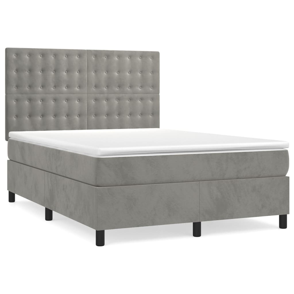 vidaXL Cama com molas/colchão 140x200 cm veludo cinzento-claro