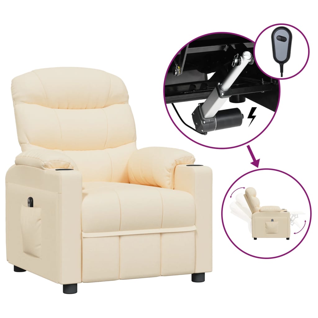 vidaXL Poltrona reclinável elétrica tecido cor creme