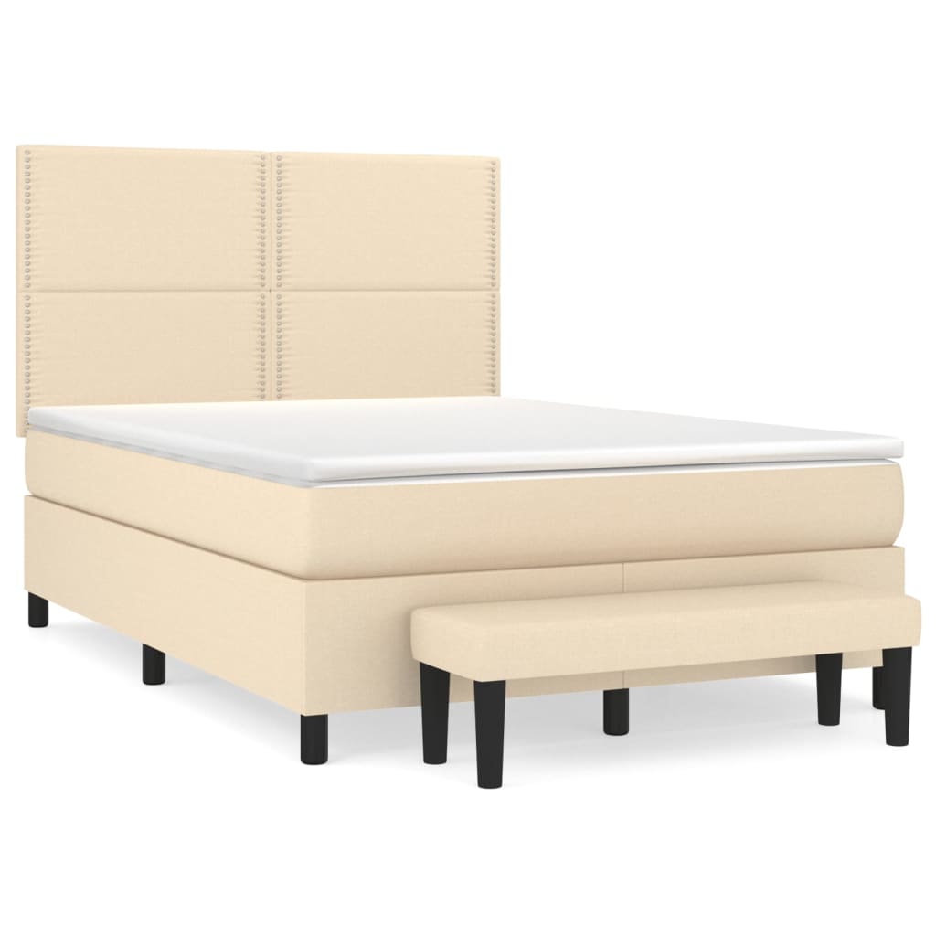 vidaXL Cama com molas/colchão 140x200 cm tecido cor creme