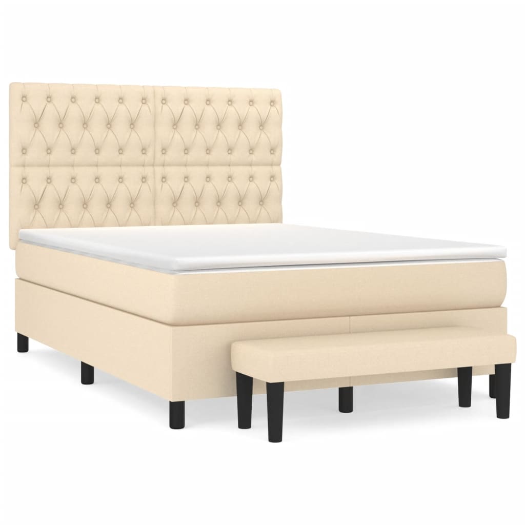 vidaXL Cama com molas/colchão 140x190 cm tecido cor creme
