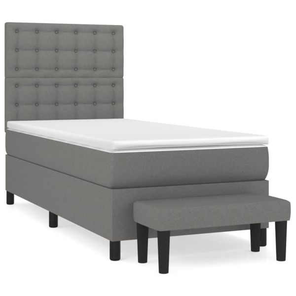 vidaXL Cama com Molas/colchão 90x200 cm Tecido Cinzento-escuro - 3579387574