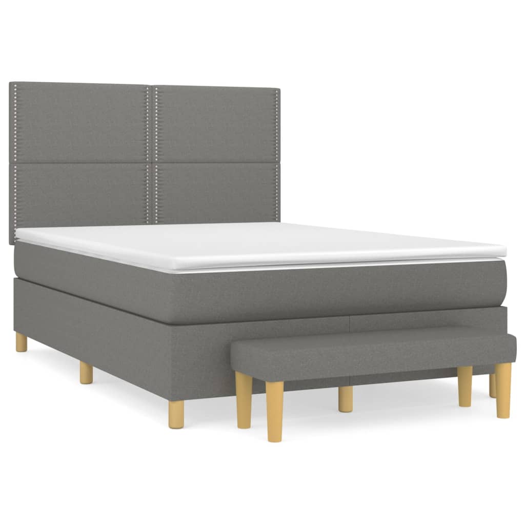vidaXL Cama com molas/colchão 140x190 cm tecido cinzento-escuro
