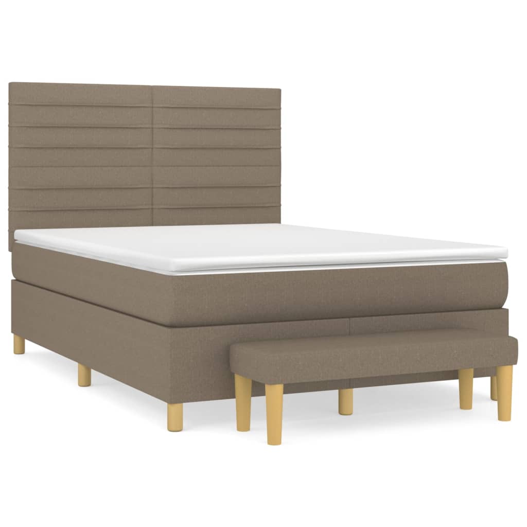 vidaXL Cama com molas/colchão 140x190 cm tecido castanho-acinzentado