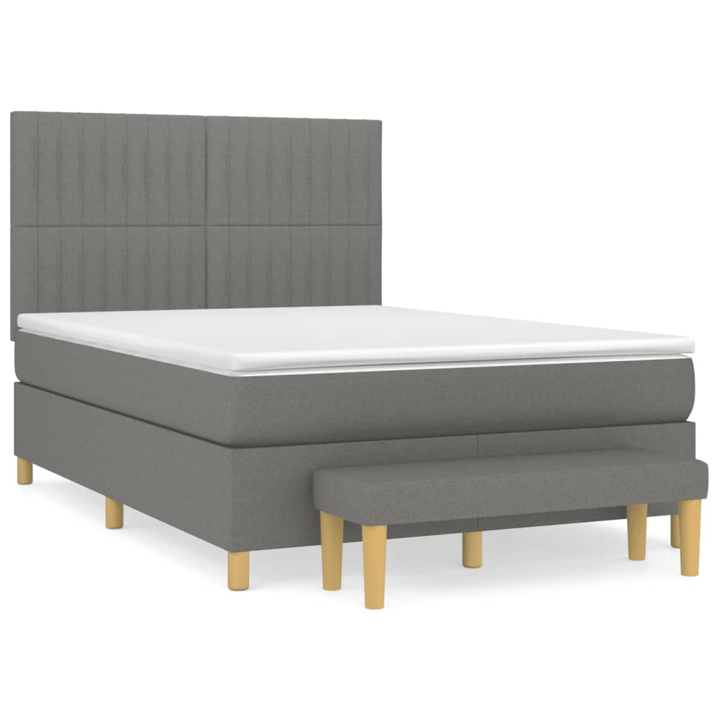 vidaXL Cama com molas/colchão 140x190 cm tecido cinzento-escuro