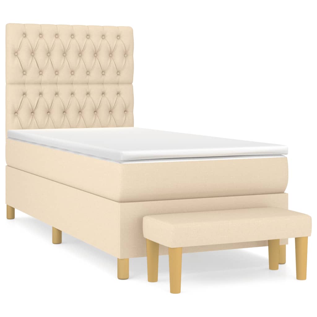 vidaXL Cama com molas/colchão 100x200 cm tecido cor creme