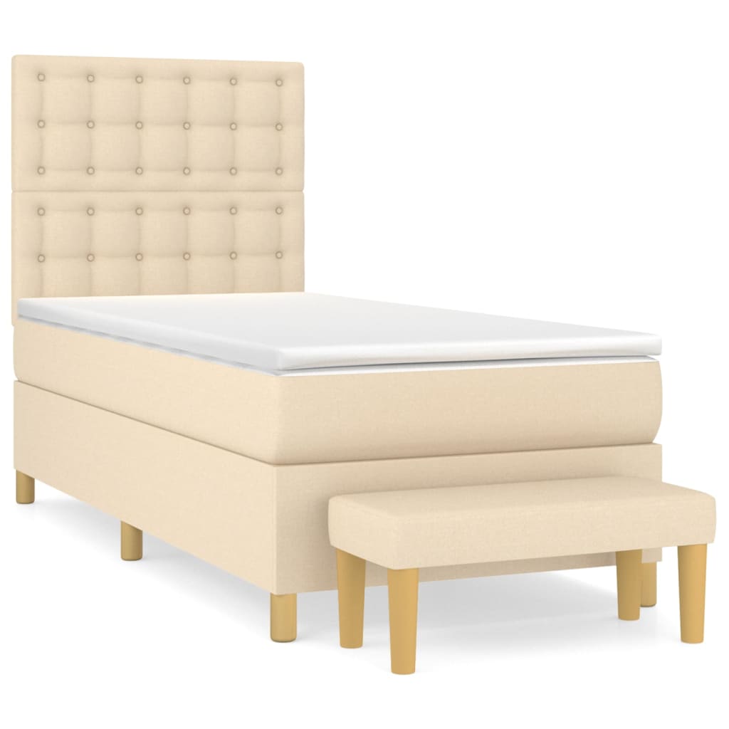 vidaXL Cama com molas/colchão 100x200 cm tecido cor creme