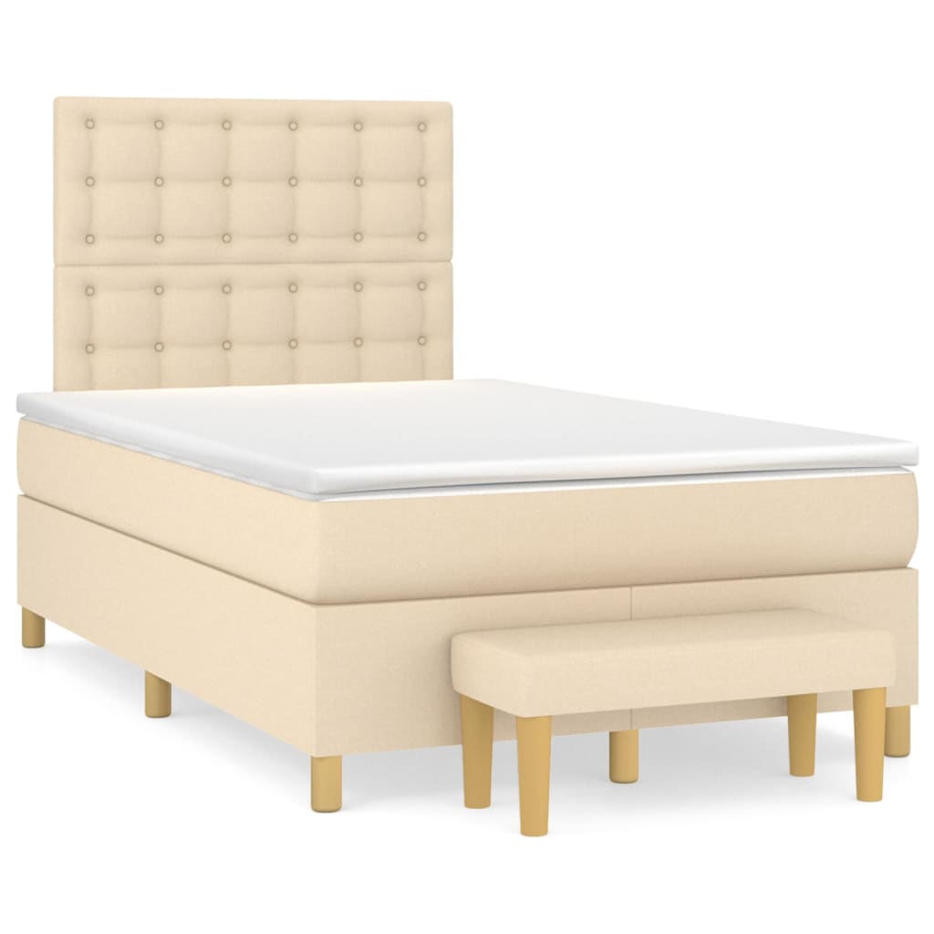 vidaXL Cama com molas/colchão 120x200 cm tecido cor creme