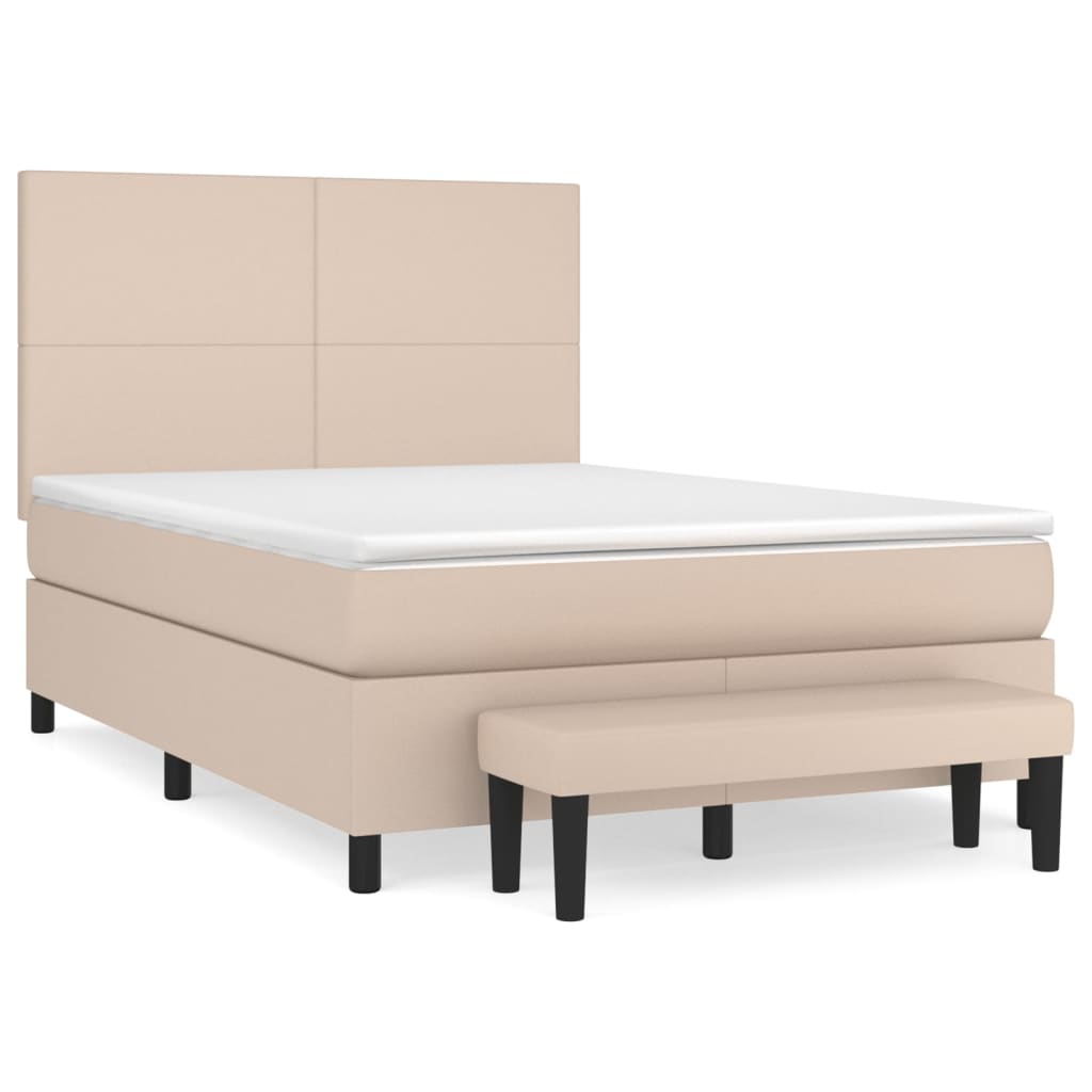vidaXL Cama com molas/colchão 140x200 cm couro artificial cappuccino