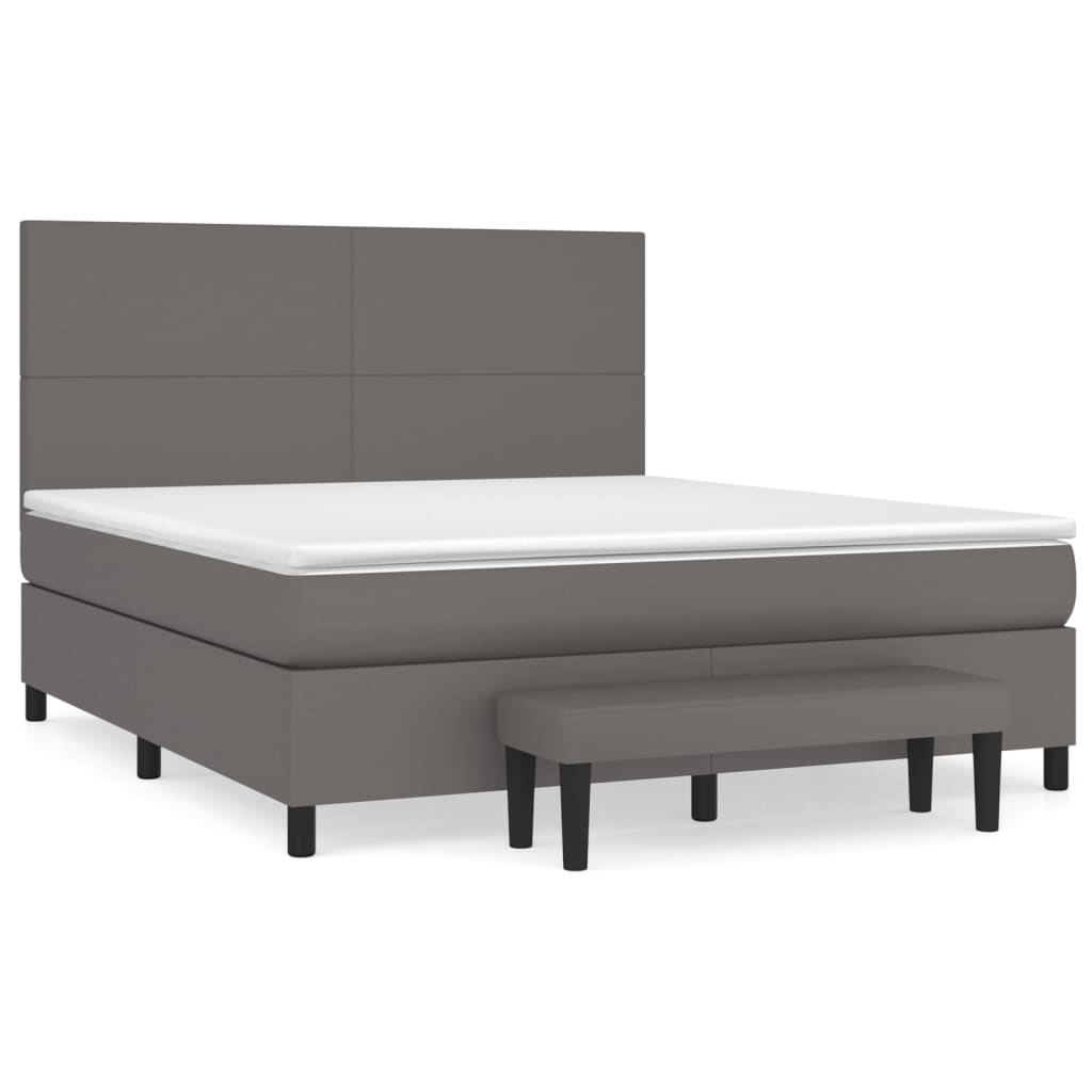 vidaXL Cama com molas/colchão 160x200 cm couro artificial cinzento