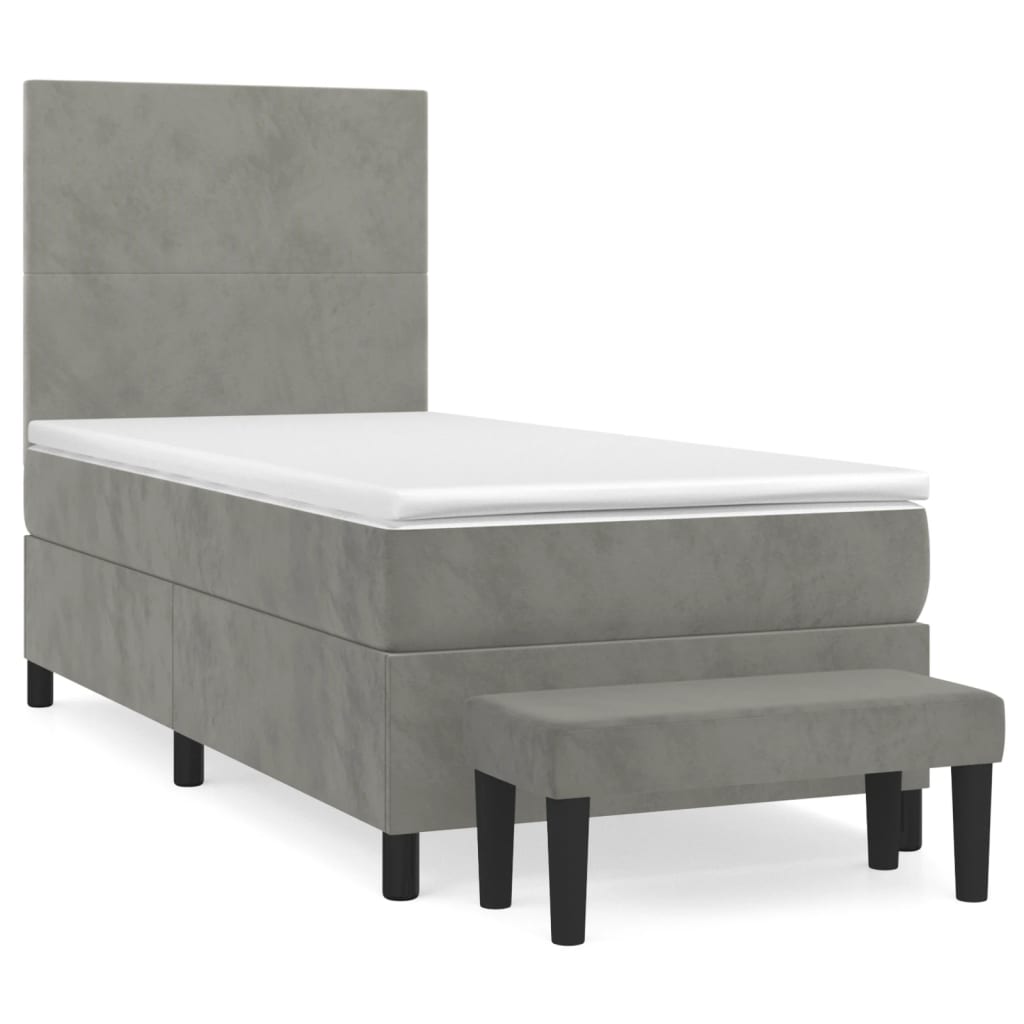 vidaXL Cama com molas/colchão 90x190 cm veludo cinza-claro