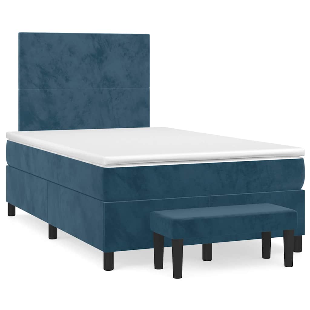 vidaXL Cama boxspring com colchão 120x200 cm veludo azul-escuro
