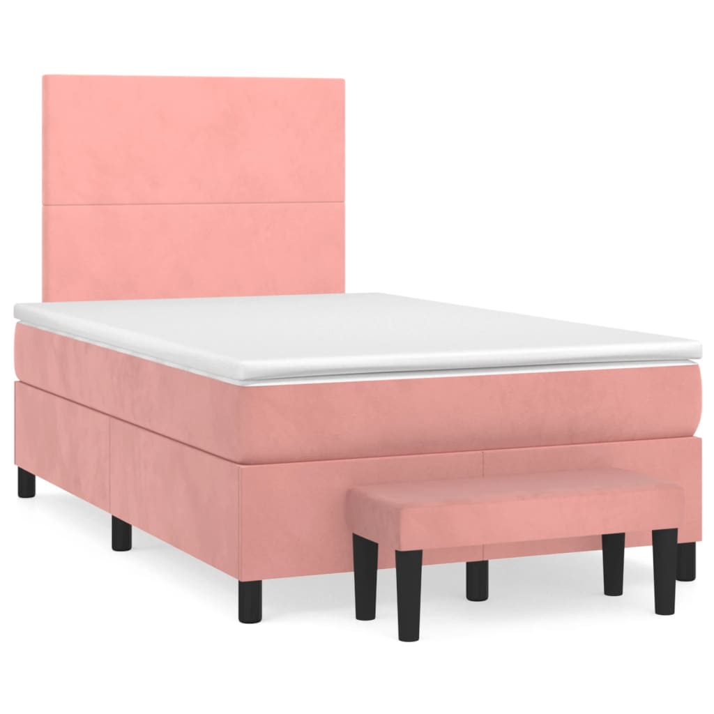vidaXL Cama boxspring com colchão 120x200 cm veludo rosa