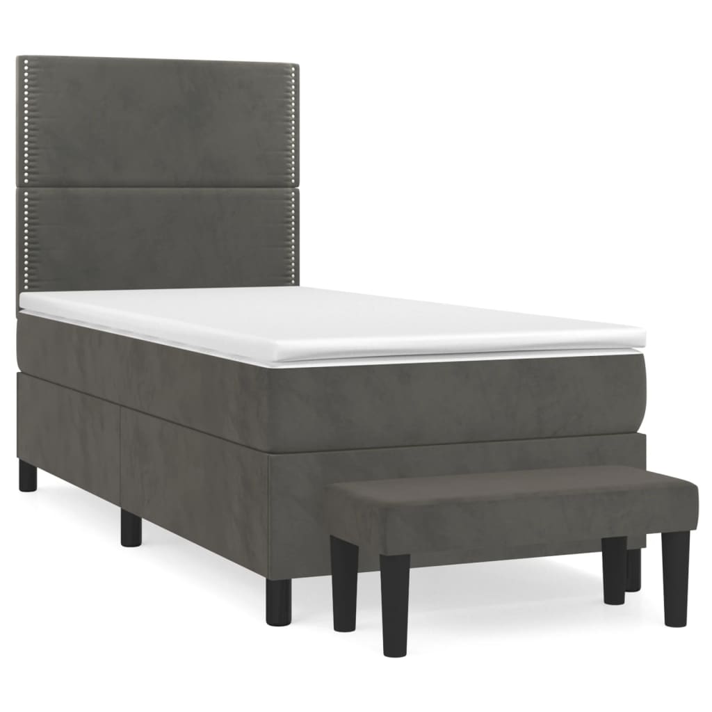 vidaXL Cama com molas/colchão 90x190 cm veludo cinza-escuro