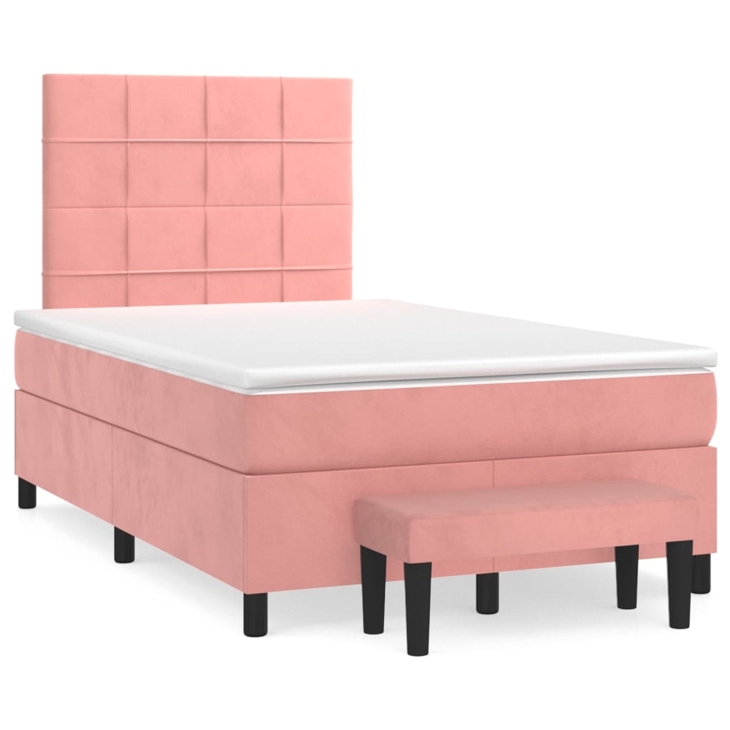 vidaXL Cama boxspring com colchão 120x200 cm veludo rosa