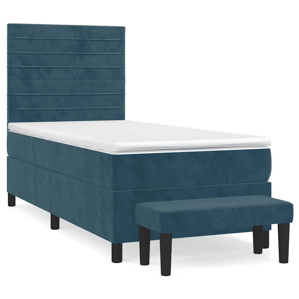 vidaXL Cama com molas/colchão 90x200 cm veludo azul-escuro