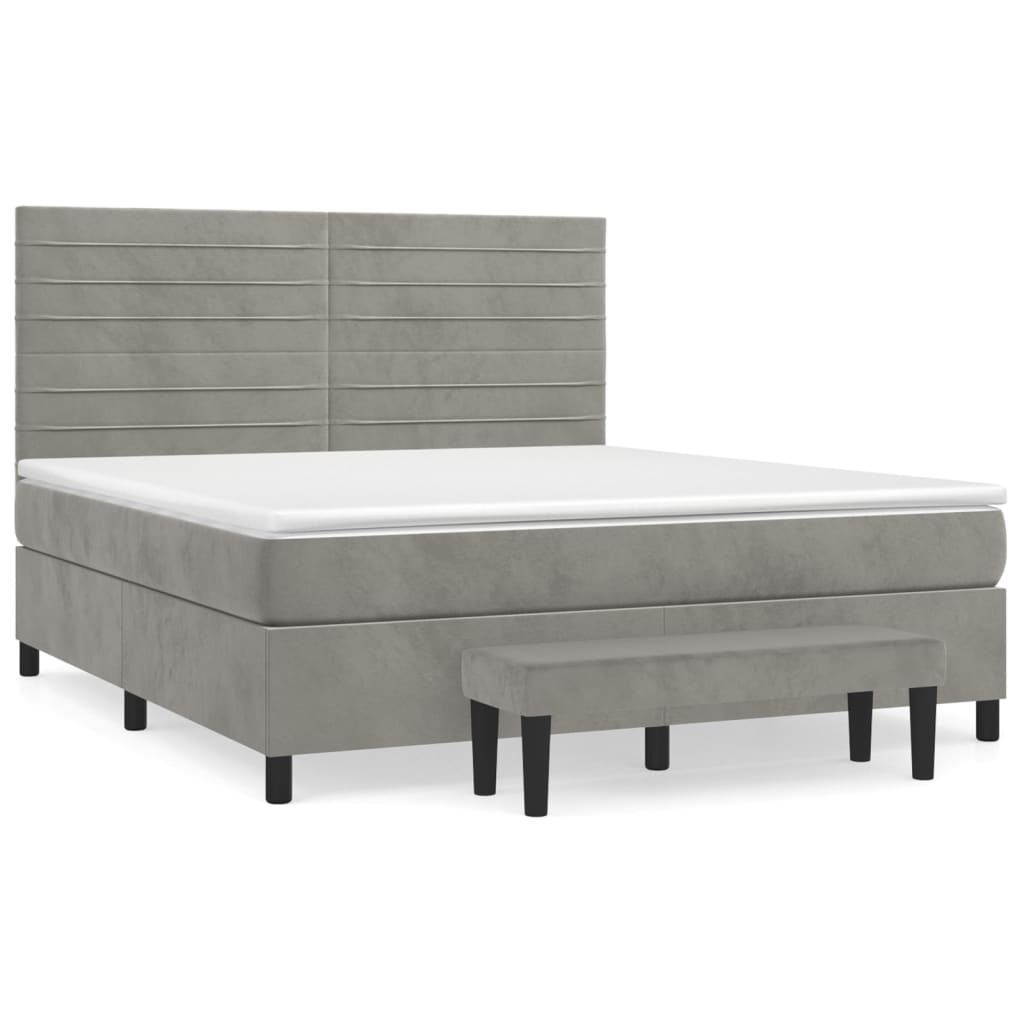 vidaXL Cama com molas/colchão 180x200 cm veludo cinzento-claro