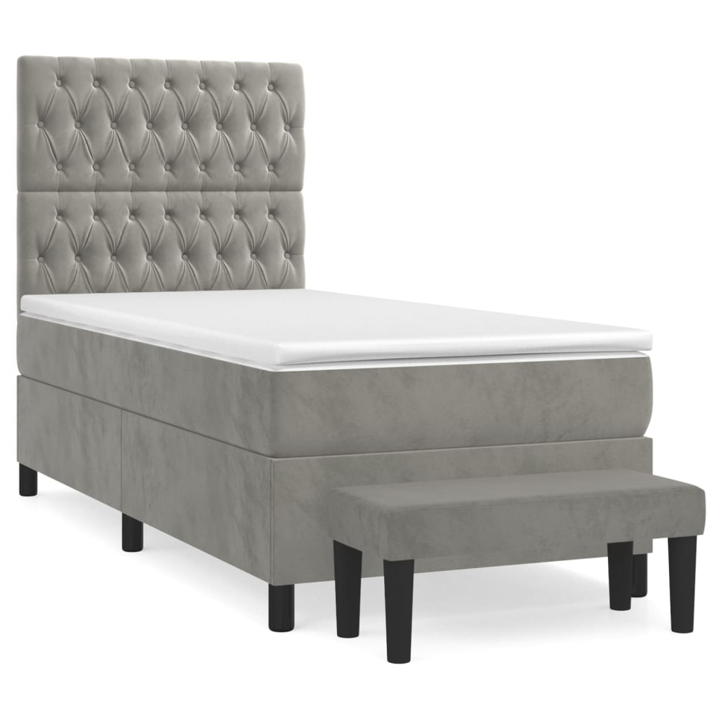 vidaXL Cama com molas/colchão 90x200 cm veludo cinza-claro